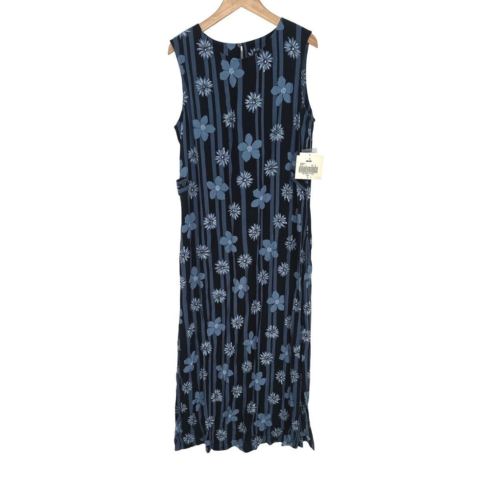Vintage Sag Harbor Floral Maxi Dress S Blue Sleeveless 90s Cottage Boho Retro